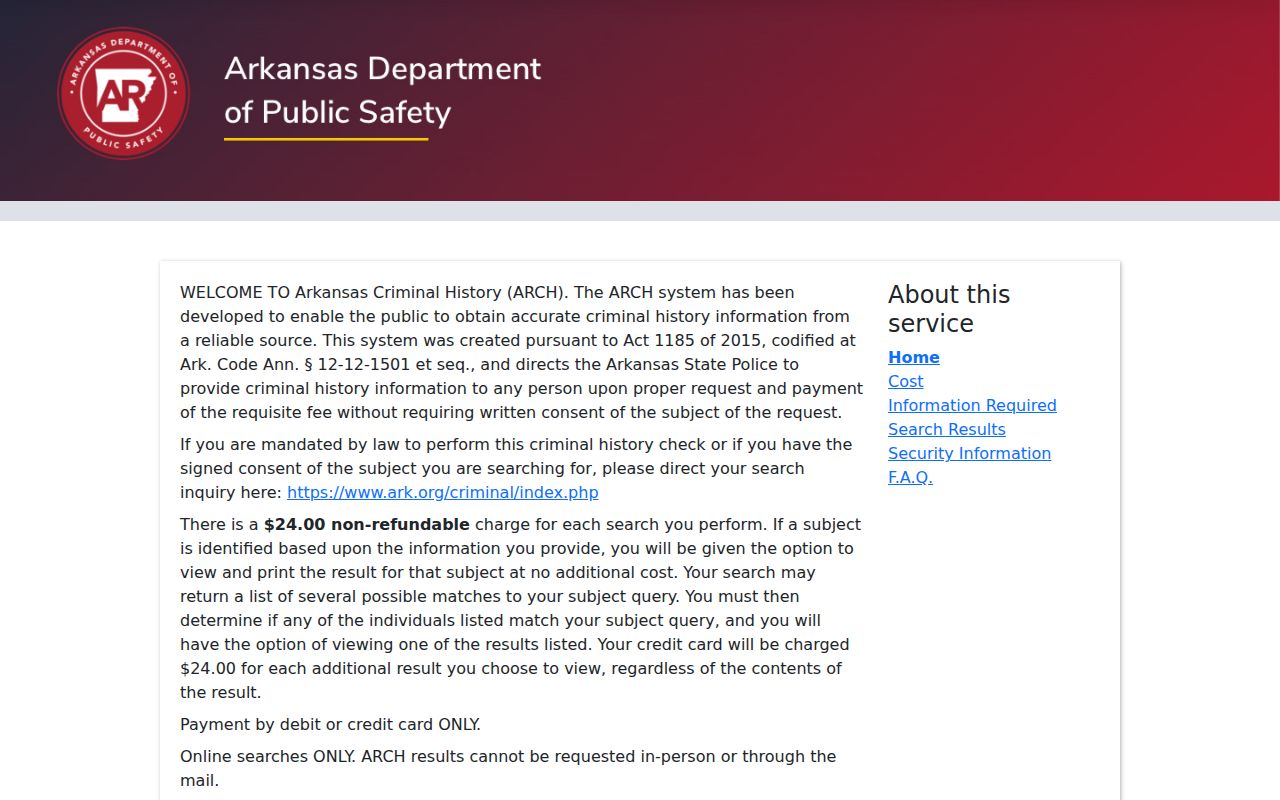 Cleveland County criminal history ARCH Arkansas name search portal