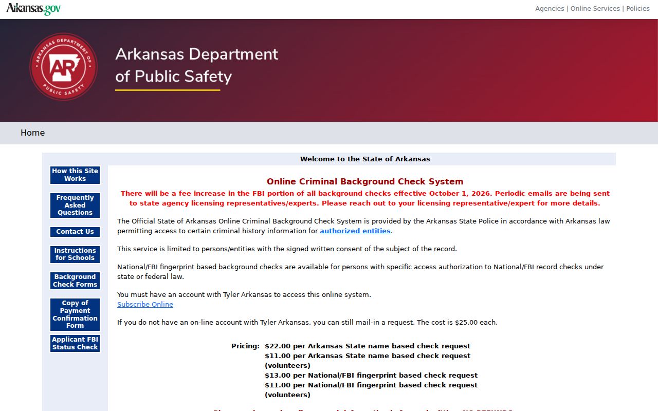 Cleveland County criminal history Arkansas State Police background check login