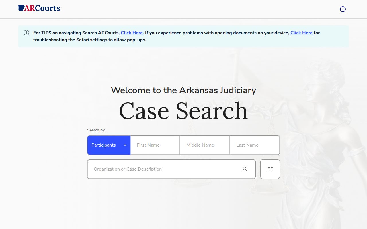 Cleveland County criminal history Search ARCourts interface